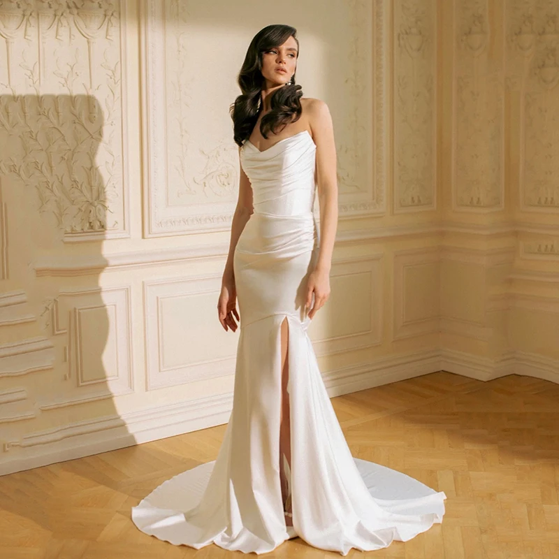 Suknie ślubne Eightree w stylu białej syreny, dekolt w serduszko, bez rękawów, wysokie rozcięcie, odkryte plecy, suknia ślubna, suknia balowa, możliwość personalizacji