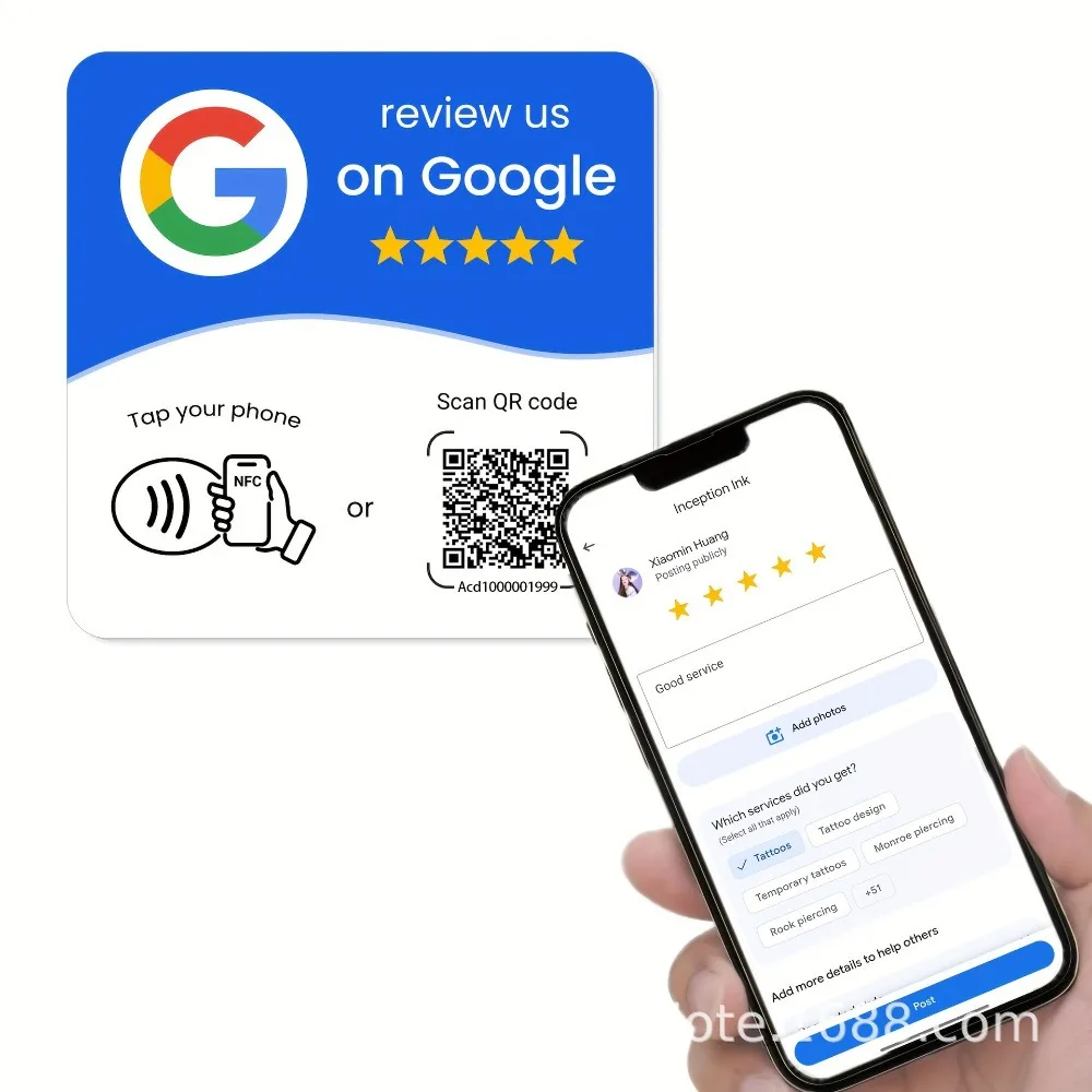 NFC 215 Programmable for Google Review Card NFC Station Table 13.56Mhz QR Code Can Be Independently Set to Link Standing Card