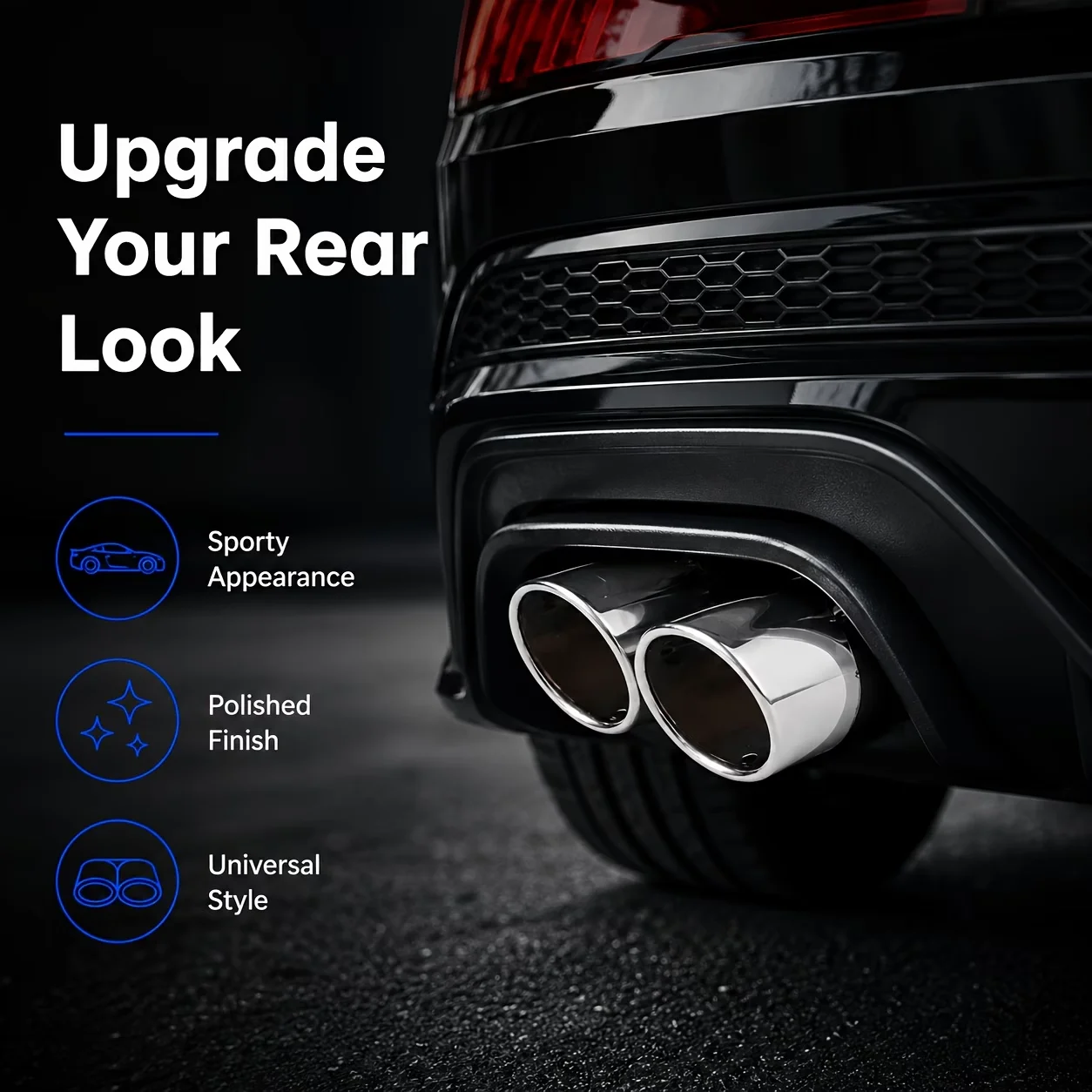 1PC Silver Stainless Steel Dual Outlet Exhaust Tip Bolt On Angled Cut Straight Through Tailpipe Muffler Modification Accessories
