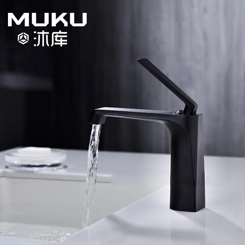 

Muku Bathroom Waterfall Basin Faucet Copper Cold And Hot Water Mixer Tap Black Gold Single Hole Toilet Sink Washbasin Faucet