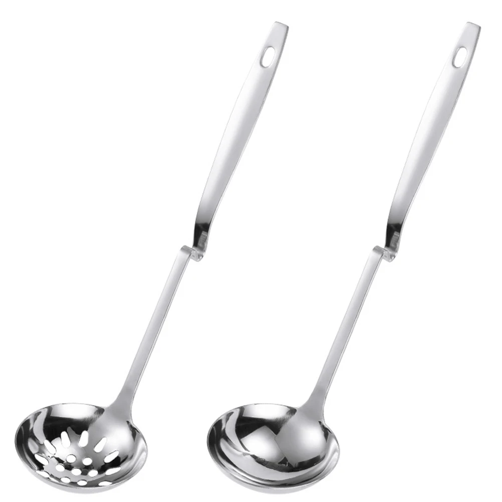 

Stainless Steel Soup Ladle Slotted Spoon Set Long Handle S-Hook For Hanging Deep Scoop Serving Broth Sauces Hot Pot Kitchen