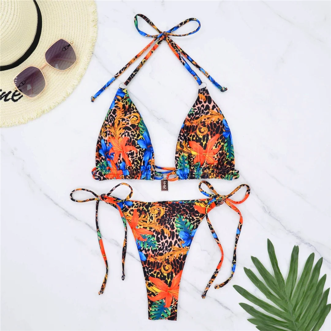 S - XL, mit Blumenmuster bedruckter Bikini mit Trägern, Damen-Badebekleidung, zweiteiliger Bikini-Set, Badeanzug, Badebekleidung, Modell V6177. – Detail 14