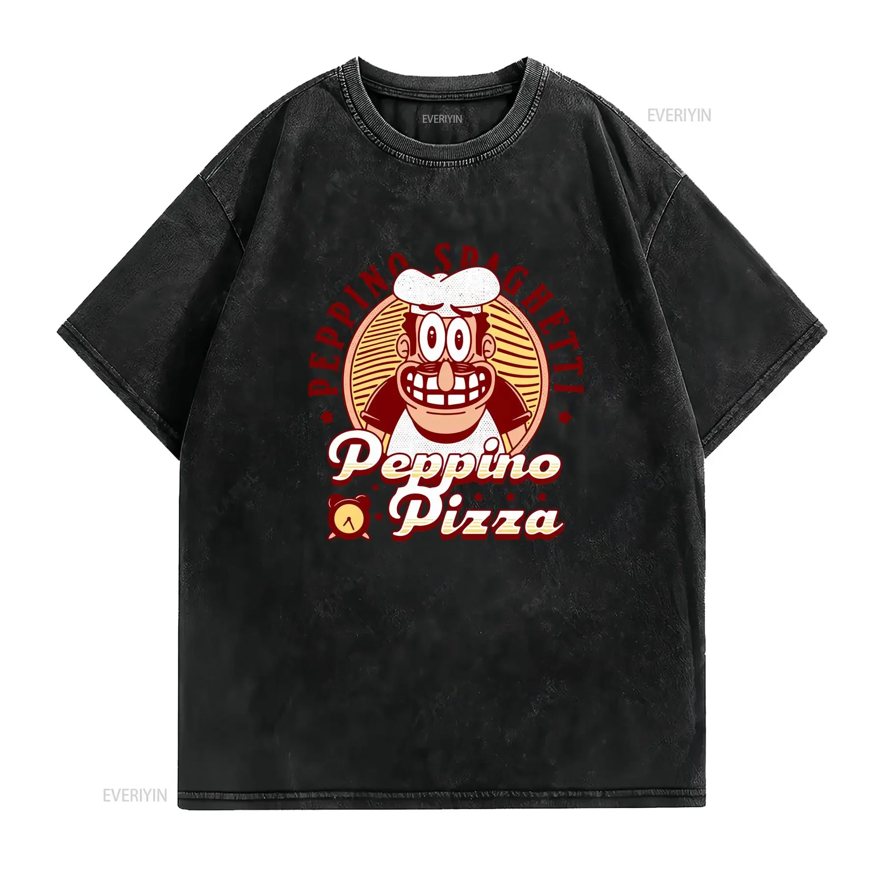 Peppino Pizza Emblem T Shirt Tower Video Game Gaming Gamer Spaghetti Pizzaface Italian Food vintage Washed Stretched Slightly