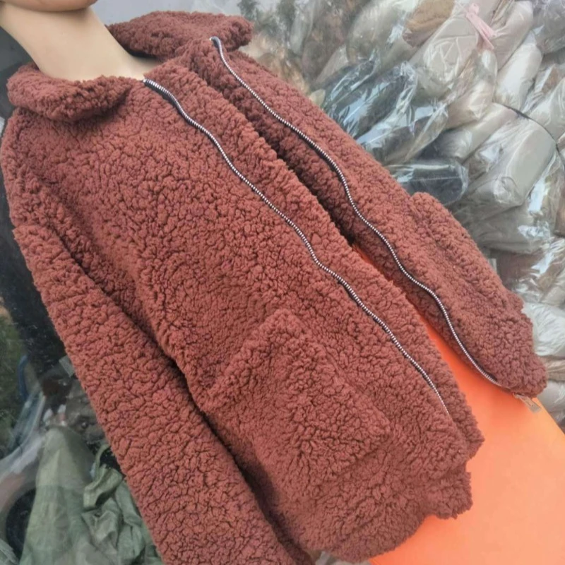 秋冬フェイクファーコート女性 2025 カーキカジュアル暖かいソフトジッパー毛皮ジャケット豪華なオーバーコートポケットテディコート女性ジャケット