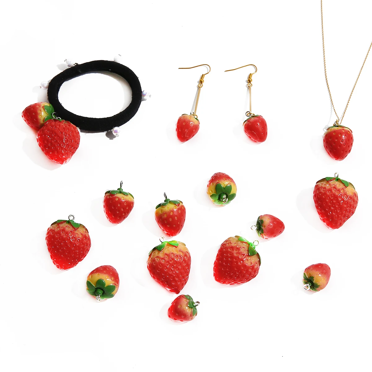 2pcs Strawberry Fruit Resin Miniature Food Art Supply Charm Beads for Jewelry Making DIY Earrings Bracelet Necklace Craft