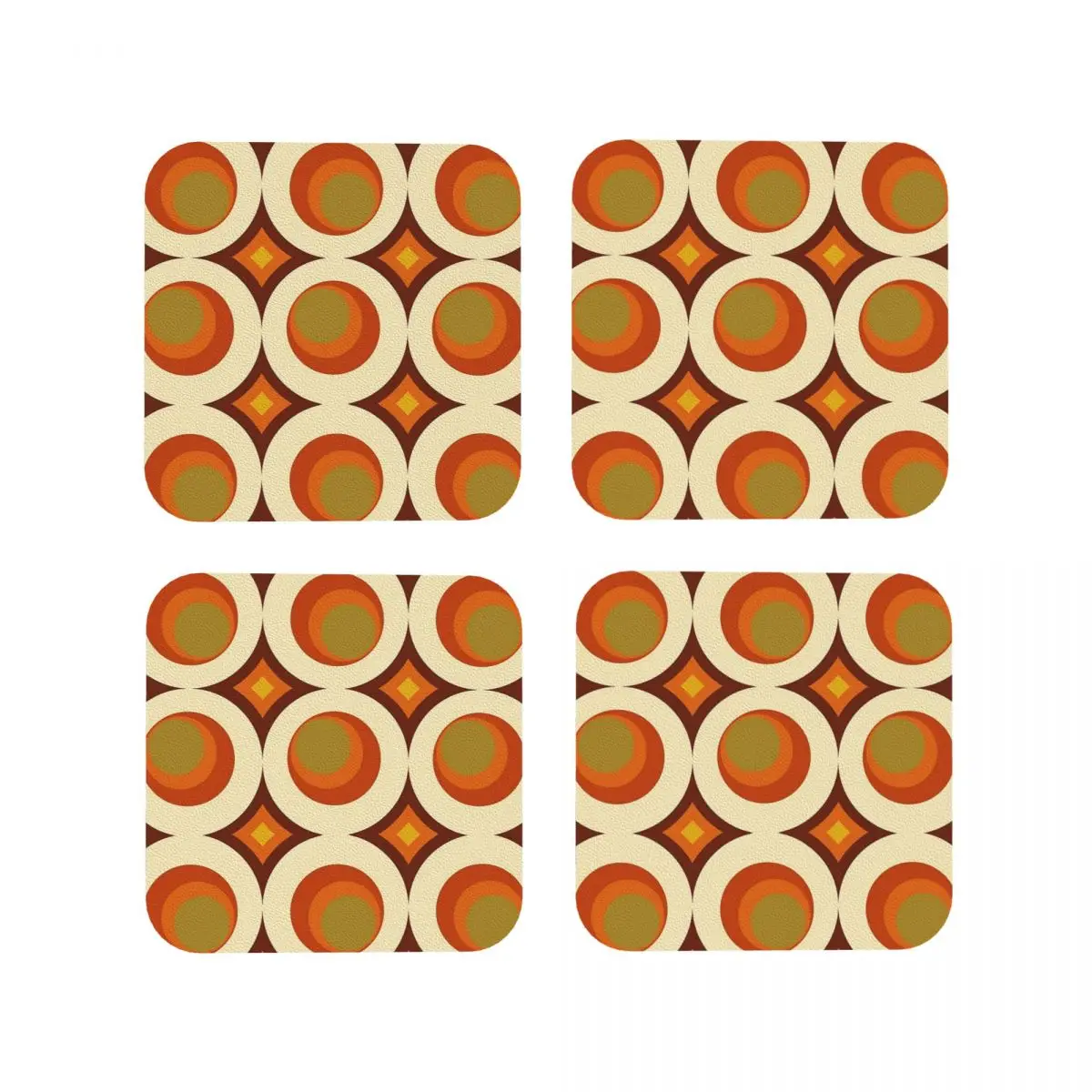 Mid-Century Modern 70s Coasters Kitchen Placemats Waterproof Insulation Cup Coffee Mats For Decor Home Tableware Pads Set of 4