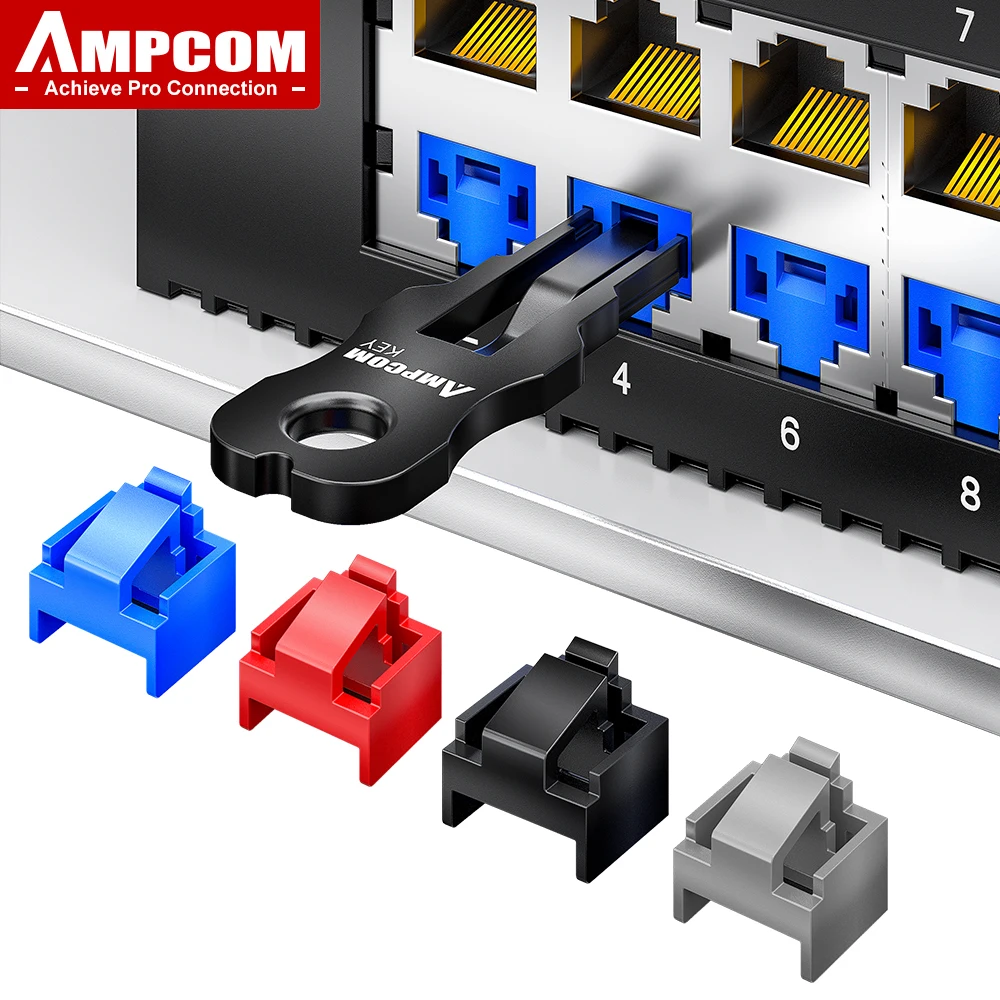 AMPCOM RJ45 Insert Lock with Key, Dustproof Network Plug Connector, Physical Anti-Data Leakage for Switches,Routers,Data Centers