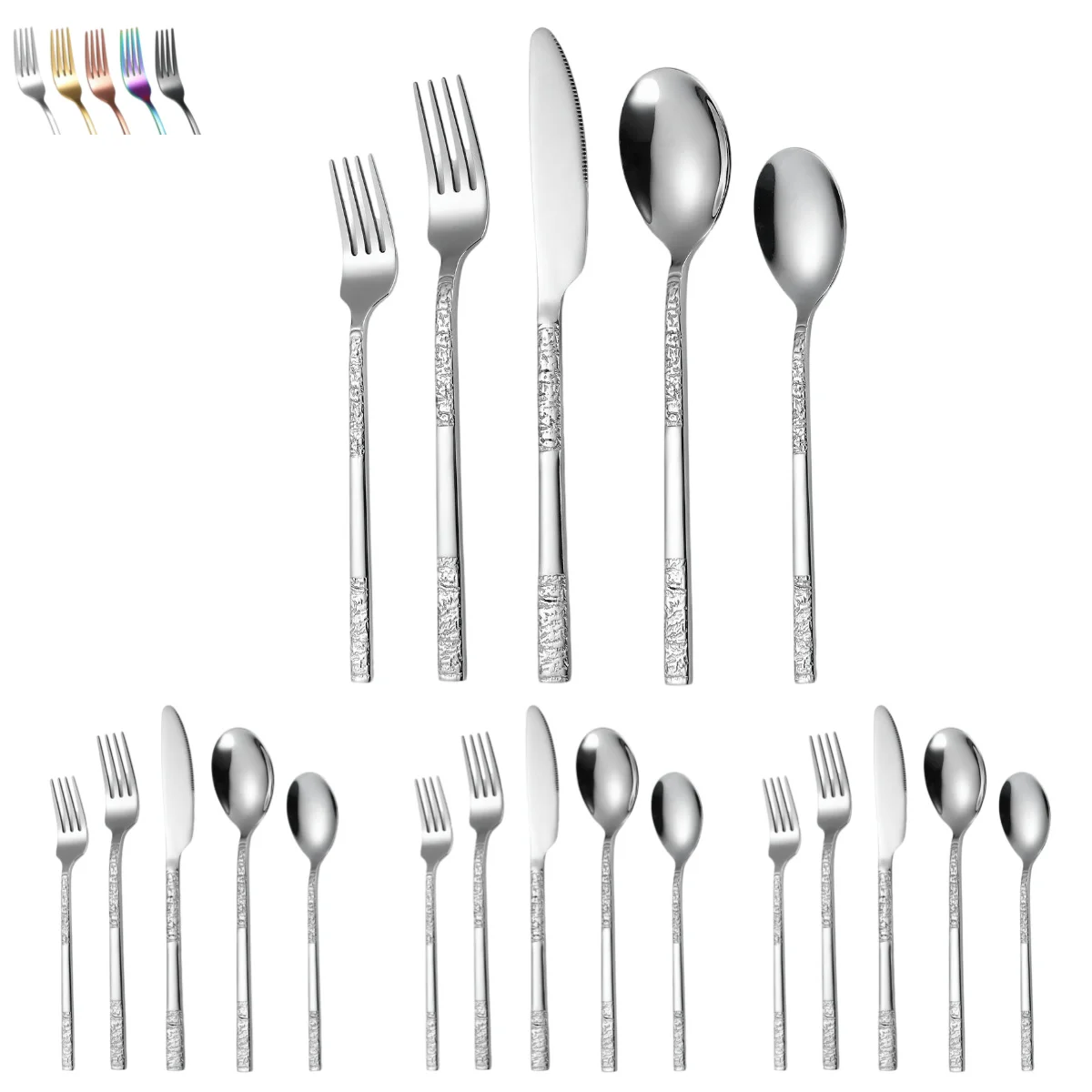 A · HOUSEWARE Rose Gold Silverware Set for 4 Stone Pattern Handle Stainless Steel Flatware Unique Textured Design Eating Utensil