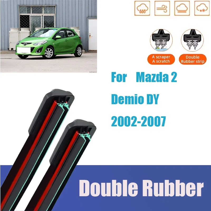 

For Mazda 2 Demio DY 2002-2007 Front Car Wiper Blades - Double Rubber Third Generation Wiper Brushes Auto Accessory Mute