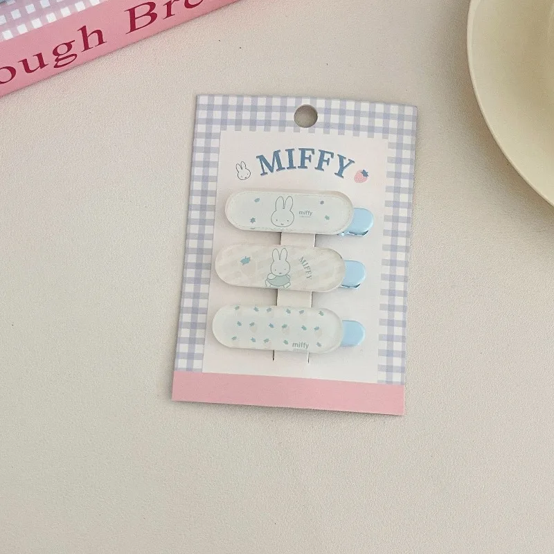 Cartoon Miffy Rabbit Checkered Series Hair Clip for Girls Kawaii Bow Duck Billed Clip One Word Clip Children's Festival Gift