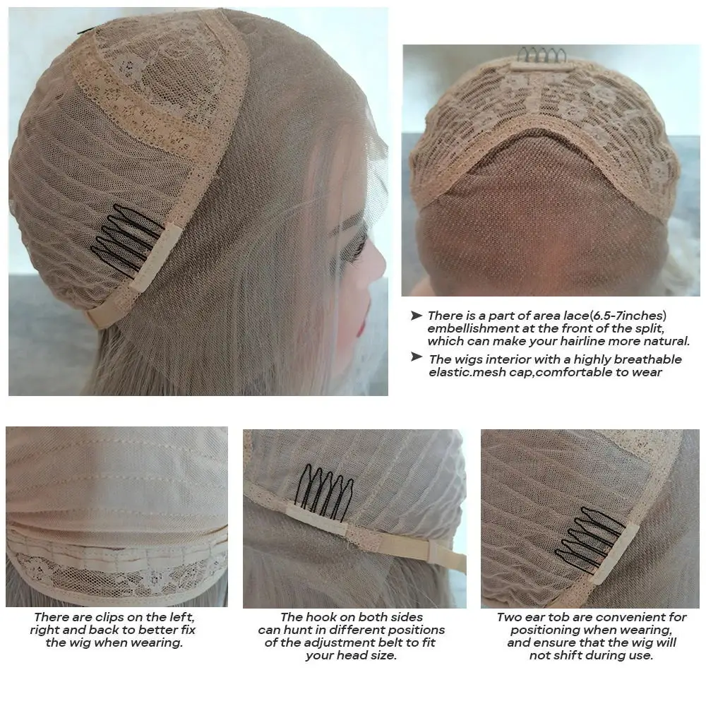 Ash Blonde Highlight Balayage Wig 24 Inches Natural Wavy 13x4 HD Lace Front Wig High Heat Synthetic Glueless Wigs Daily Wear