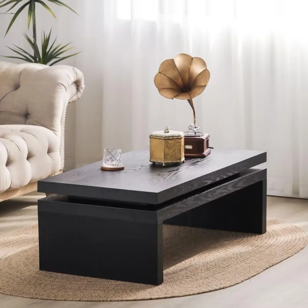 

Modern Coffee Table, Black Wooden Coffee Table, Rectangle Cocktail Tea Table for Living Room, 47.6" L* 23.6" W * 16.3" H
