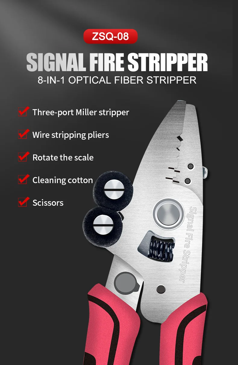 Signal Fire ZSQ-08 New 8 in 1 Optical Fiber Stripper Optic Fiber Miller Stripper Scissors Wire Stripping Pliers