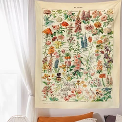 Tapisserie murale pour chambre plus lente, impression botanique, illustration florale, graphique d'identification, illustration de diagramme, art mural, décor Boho