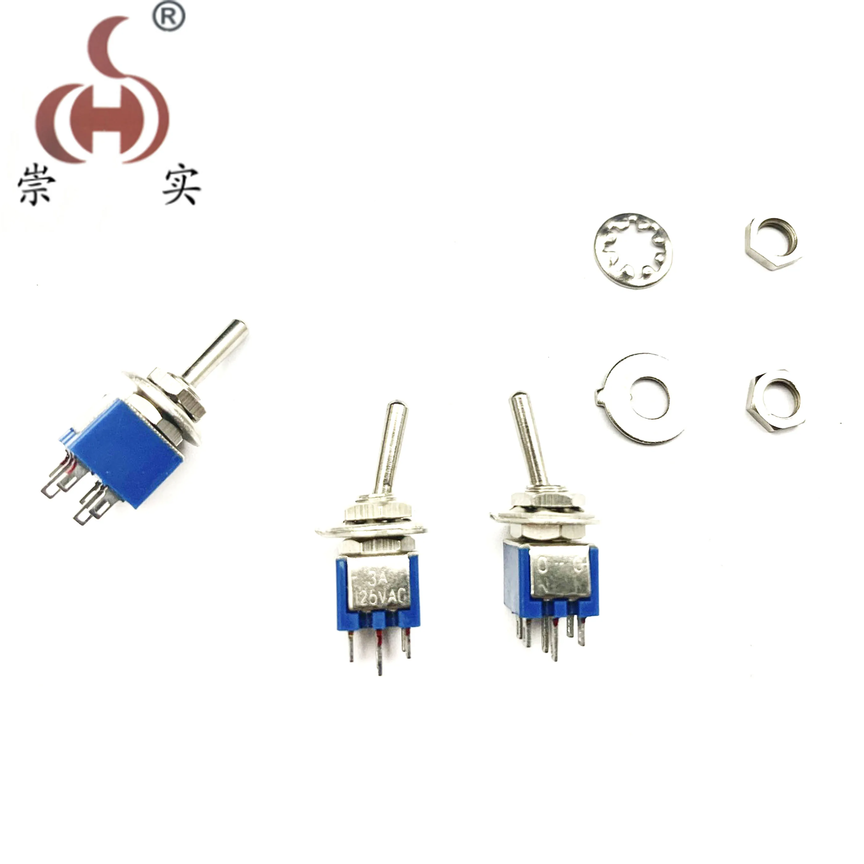 5pcs 5MM Mini Toggle Switch SMTS-202 125V/3A SPDT 6-Pin On On 2 Position Blue Color Stitch Pins Rocker Switch