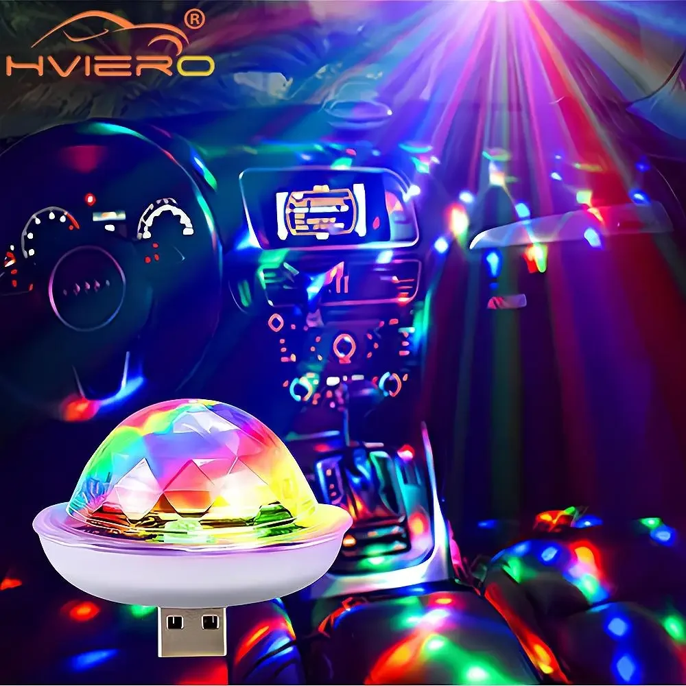 1pcs Car Led Auto Lantern USB Ambient DJ RGB Mini Colorful Music Sound Light IOS Interface Holiday Party Karaoke Atmosphere Lamp