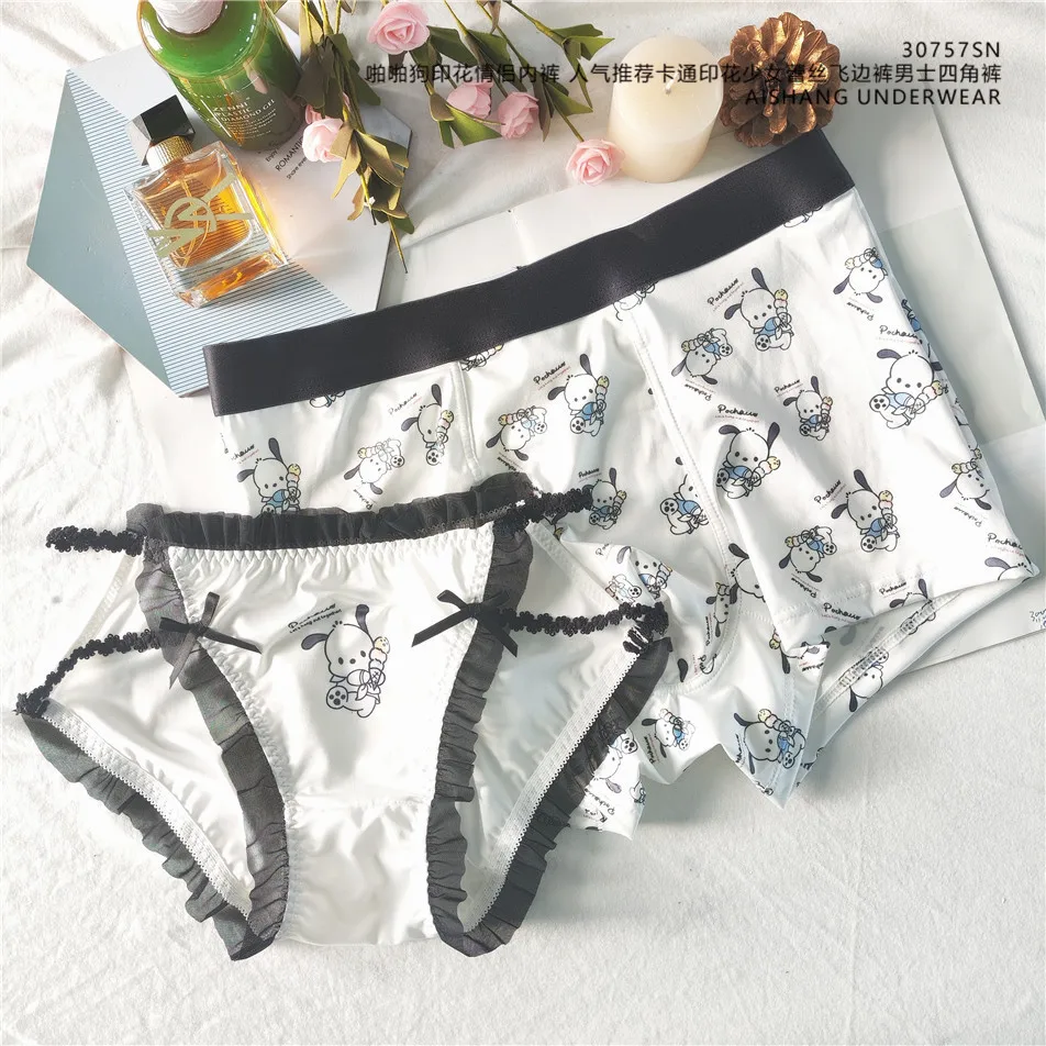 

New 2Pcs Sanrio Pochacco Couple Underwear Panties Men's Boxer Briefs Underwear Comfortable Breathable Panties Beach Pants Gifts