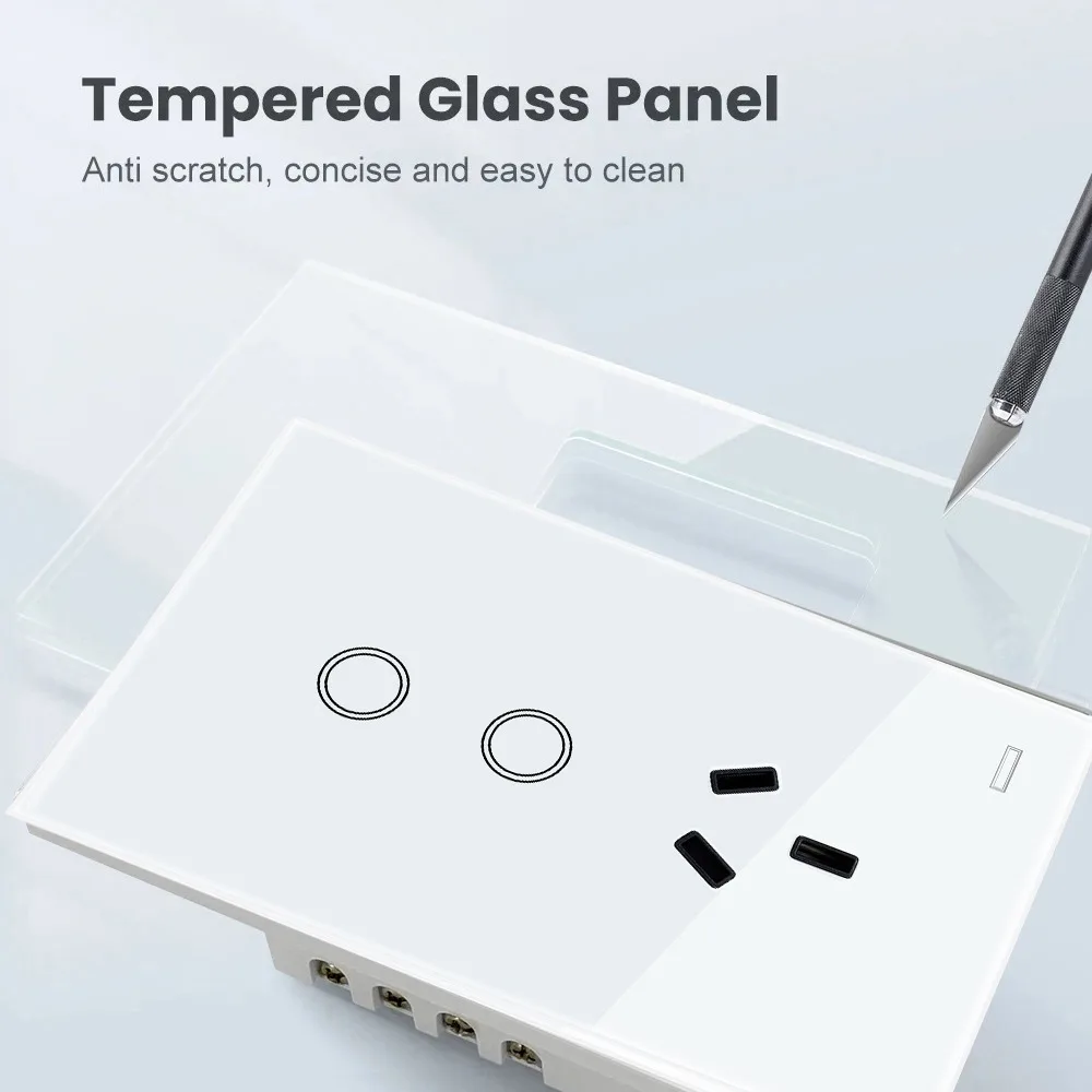 Description Picture 3 of itemMelery Wifi Smart Tuya Light Switch Argentina Plug Wall Socket Australia Outlet Touch Glass Panel Remote by Alexa Google Home