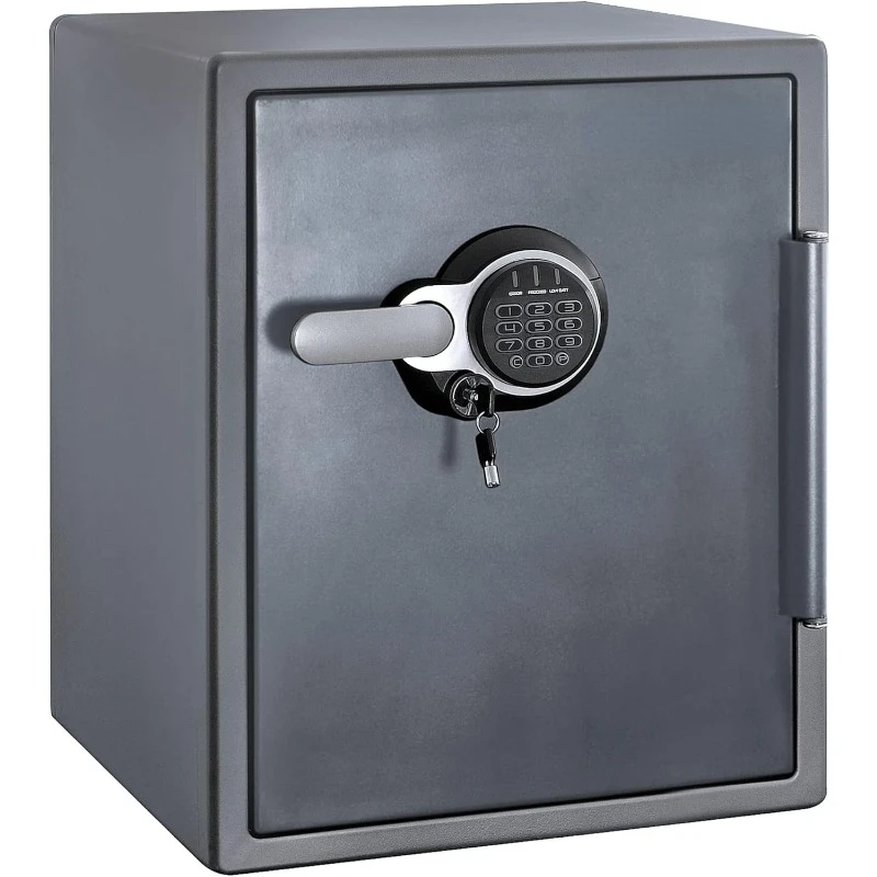 

Fireproof and Waterproof Gray Steel Home Safe with Digital Keypad Lock, Floor Safe with Interior Lighting Secures Money,