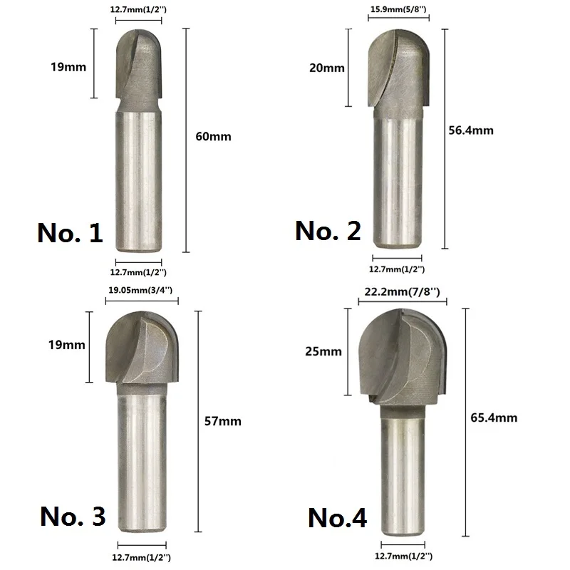 Fraise de fraisage à fente pour mèche de routeur antarctique, boule de tige, rainurage de la boîte à noyau, fraise en bout, outils de travail de calcul, 1/2, 1/4, 40-60mm