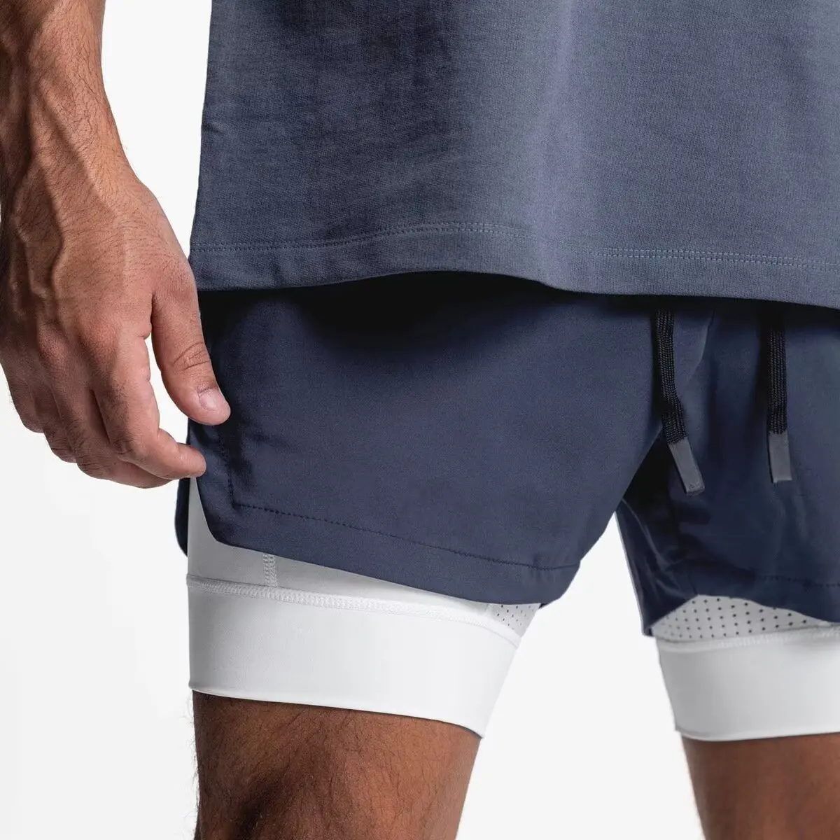 Men's Running Shorts 2 in 1 High Waist Training Gym Fitness Jogging Sports Shorts Workout Pants Yoga Double Layer