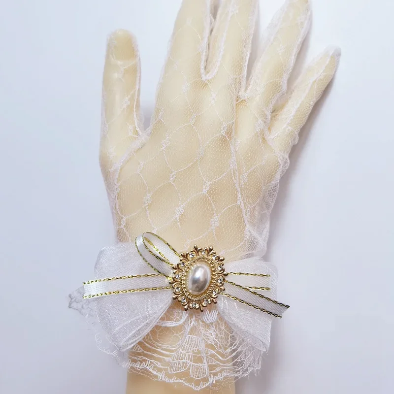 Кружевные женские перчатки с розовыми рукавами в стиле Харадзюку, черные кружевные перчатки в стиле Лолиты для девочек, кружевные сетчатые прозрачные тонкие перчатки, дышащие перчатки