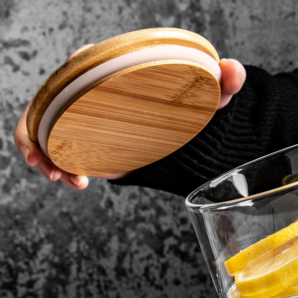 

2Pcs Glass Jar Lids Bamboo Bottle Covers Sealing Storage Containers Round Bowls Kitchen Accessories Food Grade for Dry