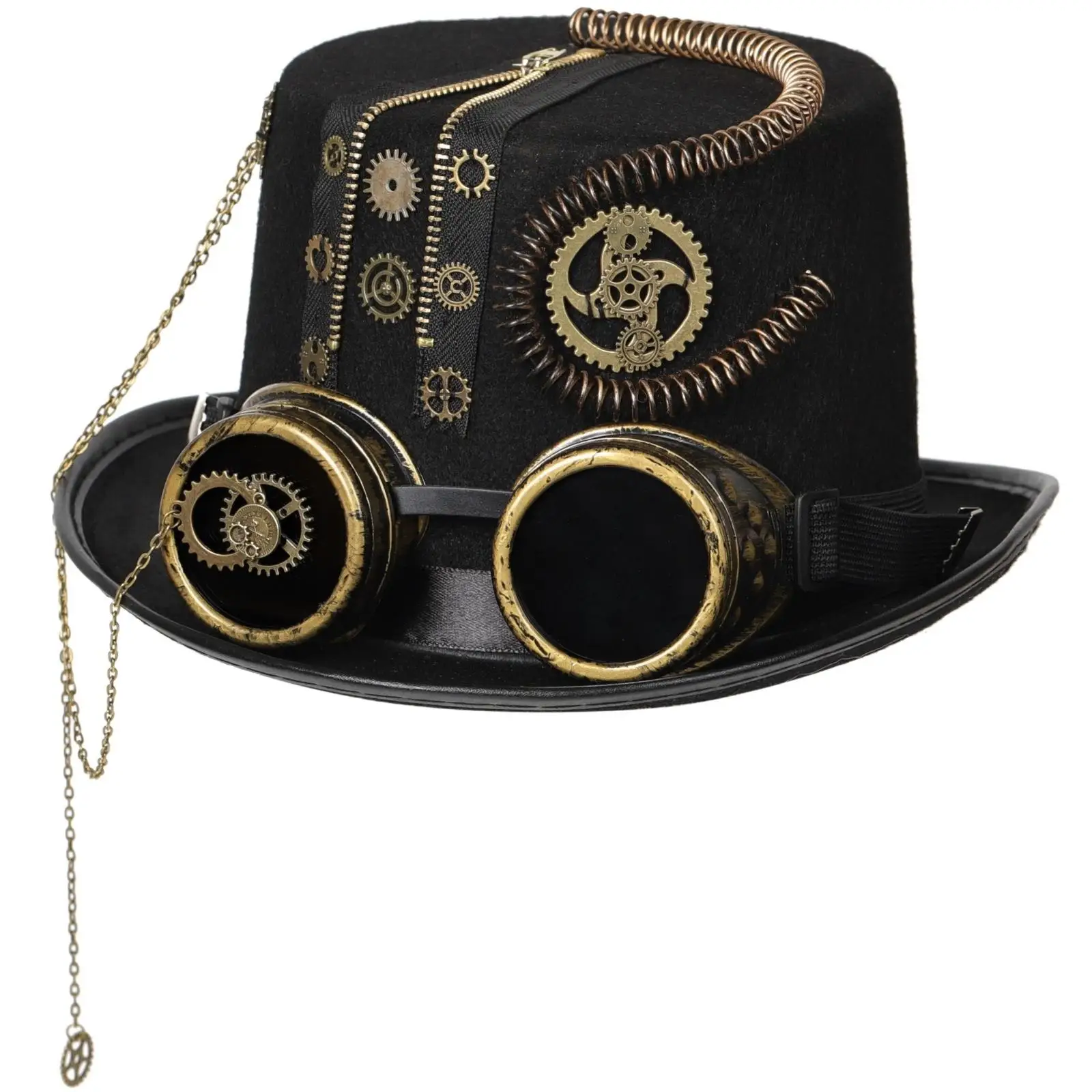 Victorian Style Steampunk Hat with Mechanical Gear Decor and Goggles for Costume Party Theatrical Outfit
