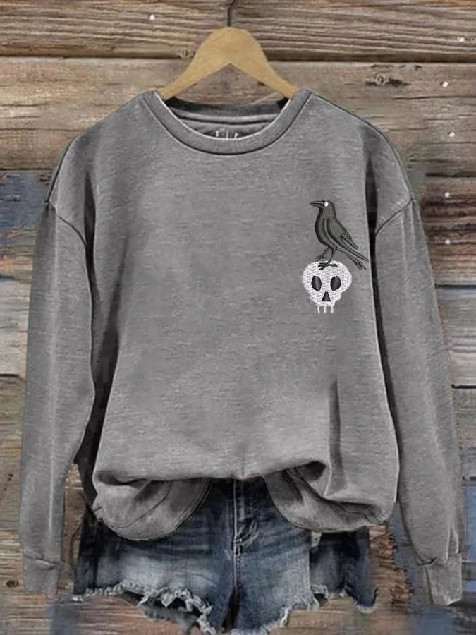 Women's Halloween Crow Skull Sweatshirt 3D Printed Women Casual Pullover