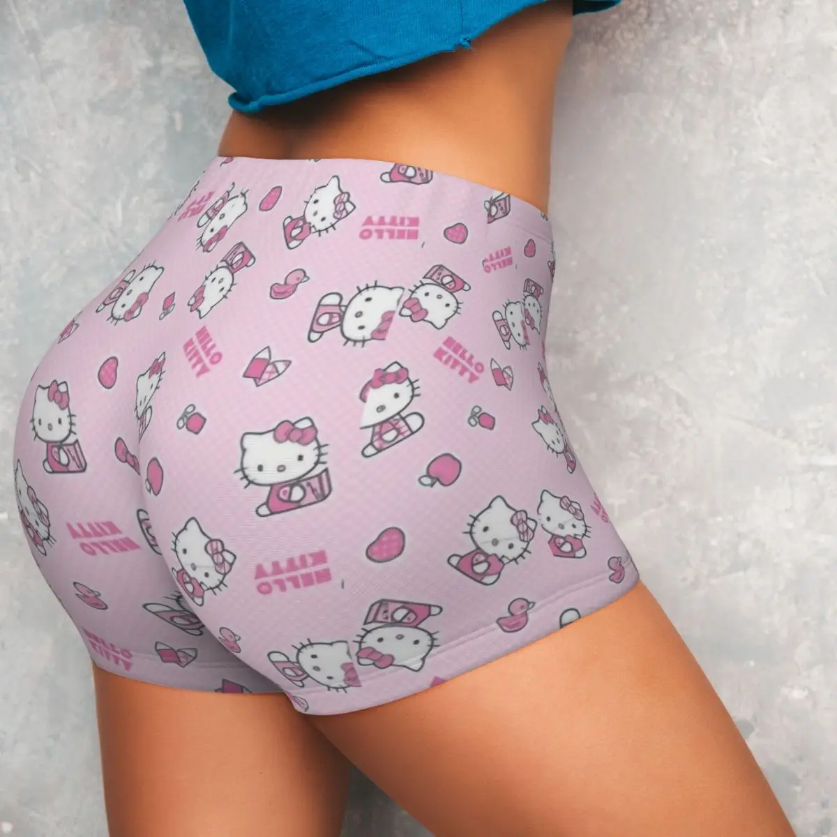 Hello Kitty Cartoon Quick Dried Yoga Short Woman Pink Athletic Fitness Workout Gym Pants Tights