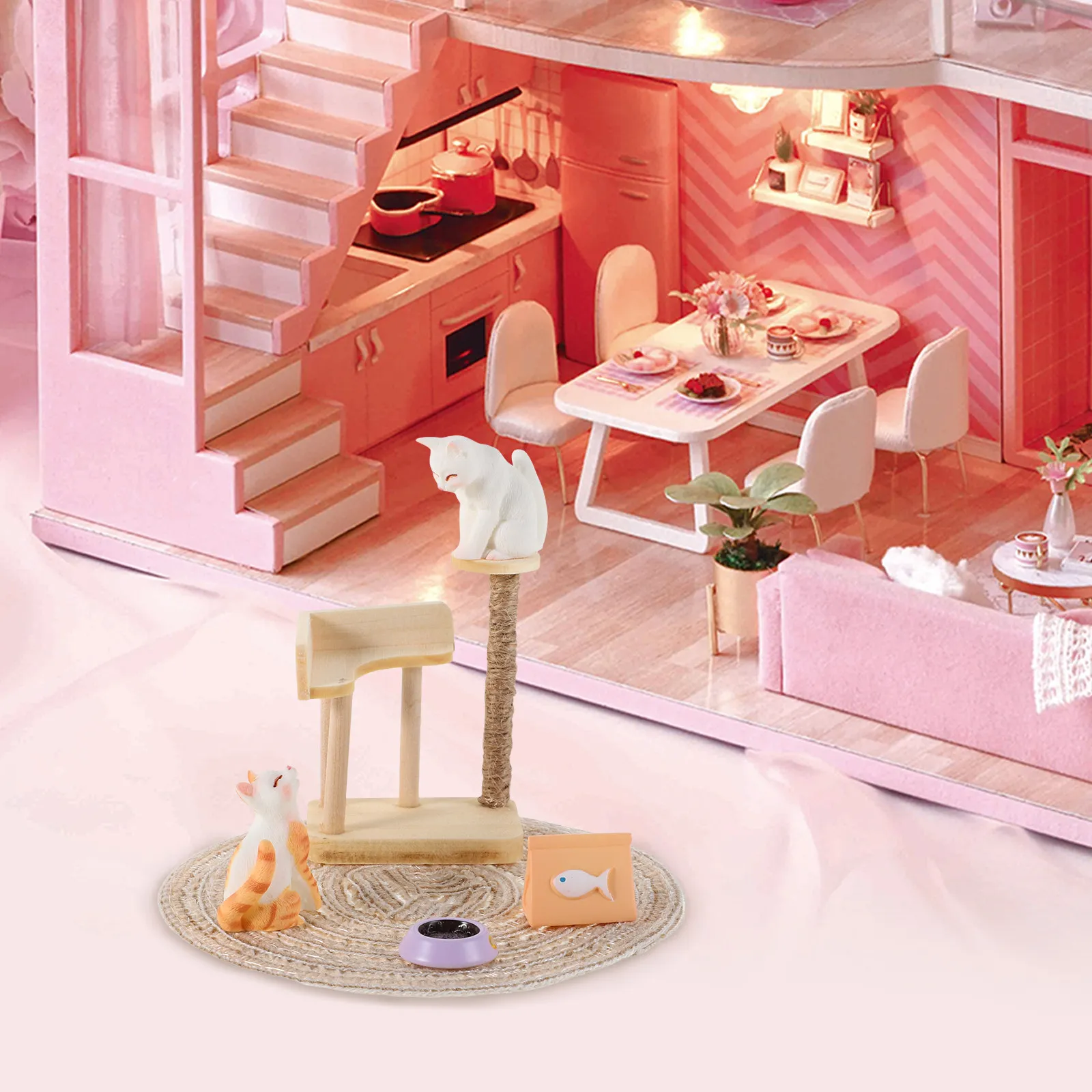 

Набор миниатюрных реалистичных деревянных игровых комплексов для кошек (кошачья лесенка) для кукольного домика масштаба 1:12, аксессуары для декора сцен