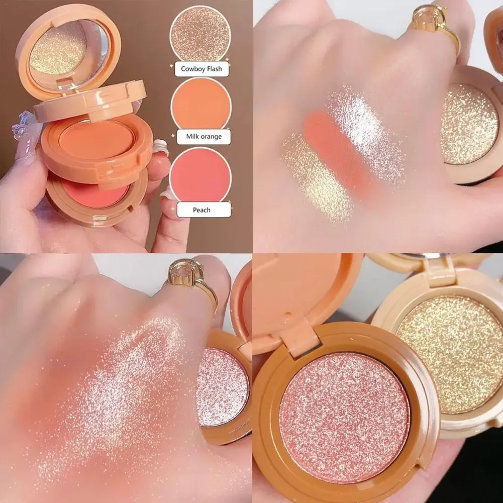 3 In 1 Highlighter Powder Palette Contour Bronzer Glitter Face Long-Lasting Shimmer Eyeshadow Cosmetic Korean Pearl Makeup