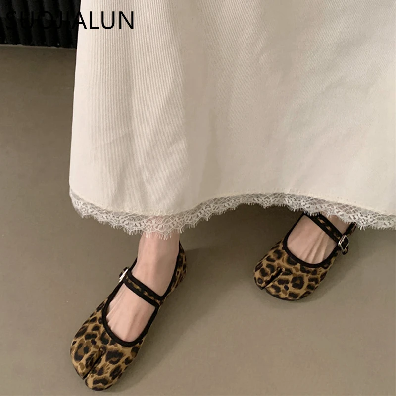 SUOJIALUN 2024 Autumn Women Flat Shoes Fashion Round Toe Shallow Slip On Boat Shoes Soft Flat Heel Outdoor Dress Mary Jane Shoes