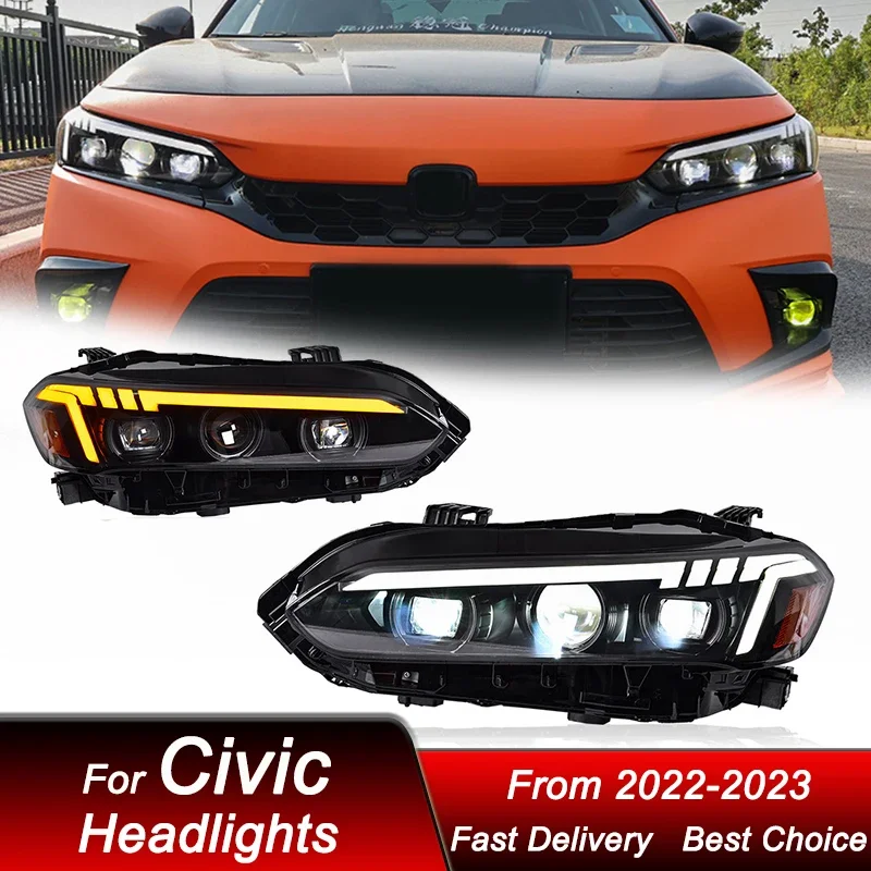 

Pop Car Headlights For Honda Civic 11Gen 2022-2023 Audi RS style full LED Headlamp Assembly Upgrade Projector Lens Accessories