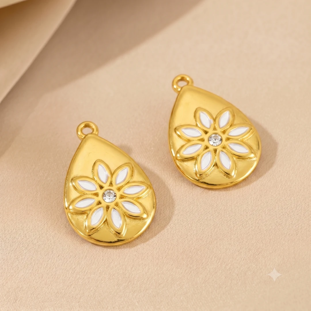 2 Stück PVD-Gold Edelstahl Blumen- und Schmetterlingsanhänger mit Emaille für DIY Vintage Armband, Ohrringe, Halskette, Schmuckherstellung – Detail 7