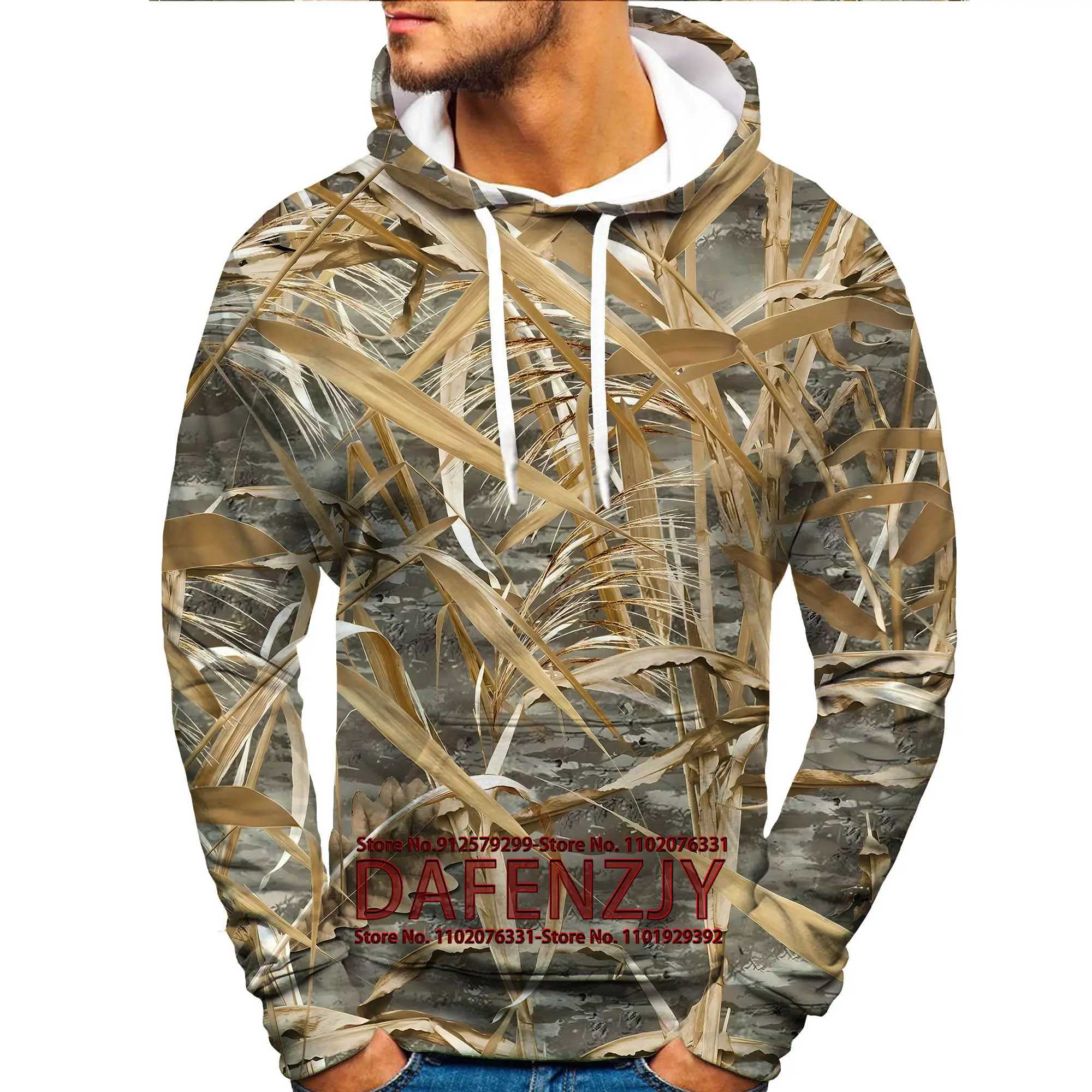 Camouflage Men's Fashion 3D Print Hoodie Outdoor Sport Streetwear Branch Hoodies Long Sleeve Hooded Print Front Pocket Spring Ho