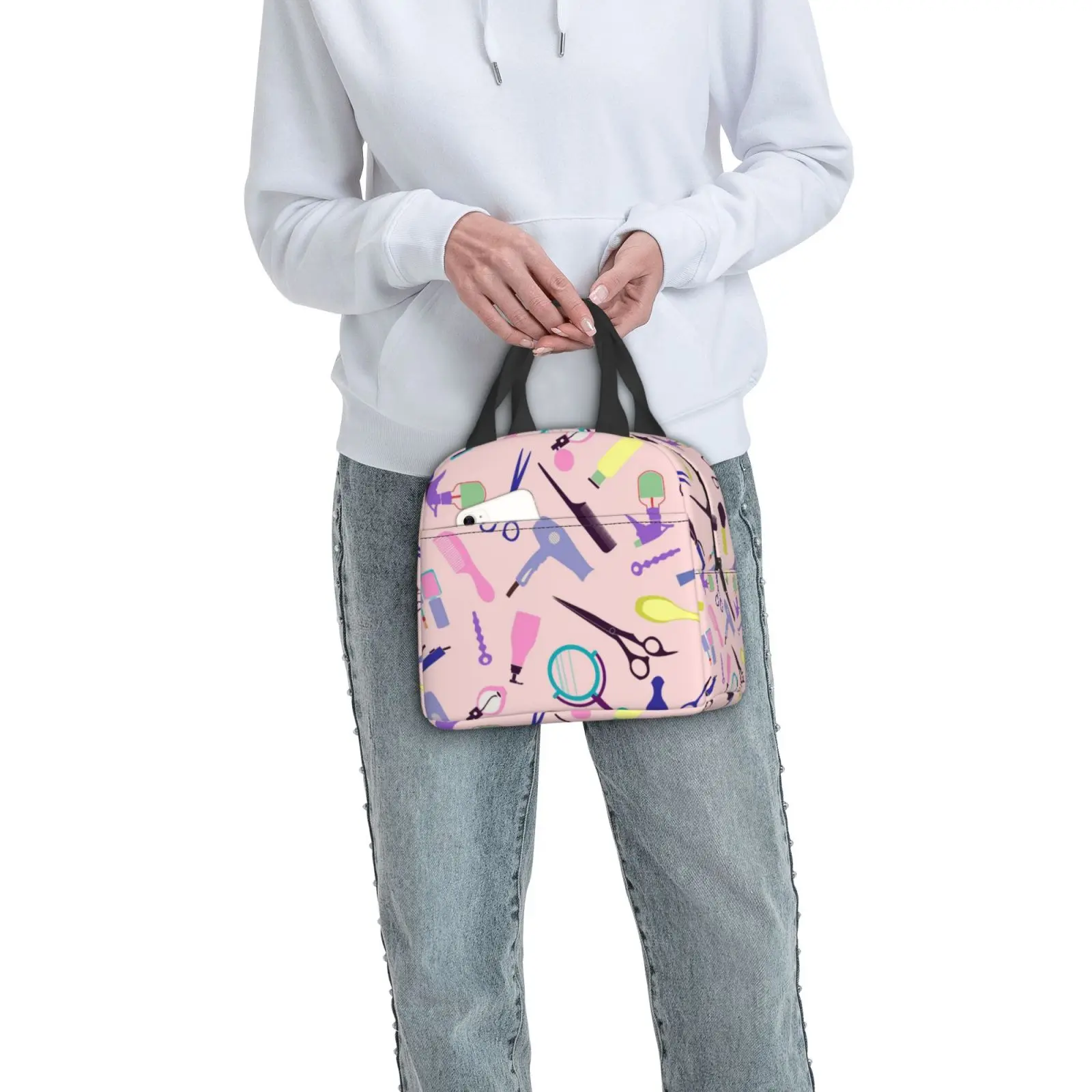 Barber Scissors Hairstylist Salon Series Print Lunch Bag Portable Thermal Cooler Insulated Bento Box for Kids Food Tote Bags