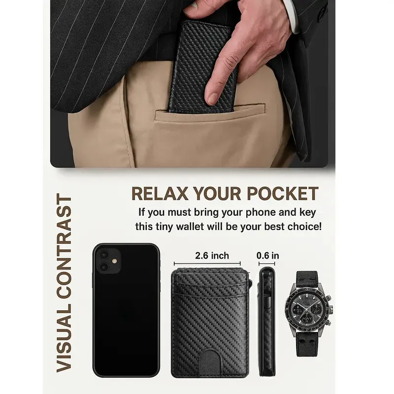 1pc Anti-theft Men's Double-Fold Pop-up Wallet — Made with High-Quality Carbon Fiber Ultra-Thin Design