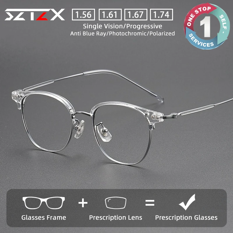 

SZTZX Ultralight Pure Titanium Prescription Glasses Blue Light Blocking Eyebrow Frame Myopia Glasses Progressive Reading Eyewear