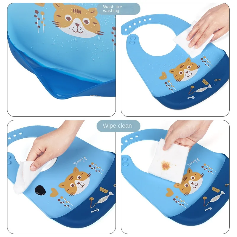 Silicona Baby Food Grade Wasserdicht Silikon Lätzchen Für Baby Einstellbare Nette Cartoon Baby Bib Jungen Kleinkind Fütterung Zeug