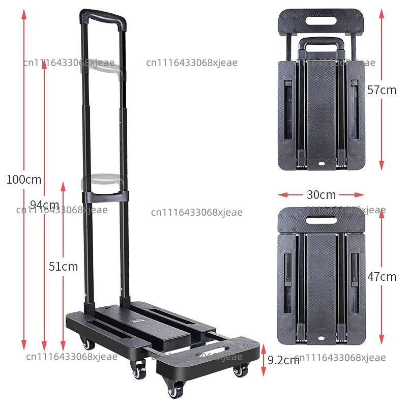 Folding flat truck chassis telescopic lengthened trolley portable cargo universal wheel home handling