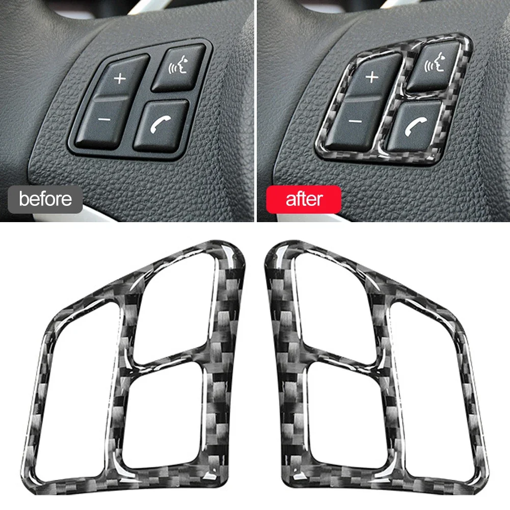 2Pcs Car Steering Wheel Buttons Cover Trim Sticker Carbon Fiber For BMW 3 Series E90 2005 - 2012