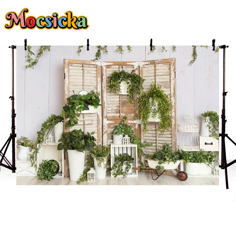 모시카 용수철 배경 사진 꽃 녹색 잎 어린이 신생아 초상화, 생일 부활절 배경 소품, 사진 스튜디오