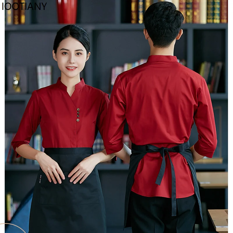 Ristorante Unisex cameriere vestiti da lavoro bancarella di cibo Barbecue costumi del personale autunno inverno colletto rialzato Receptionist Dress up nuovo