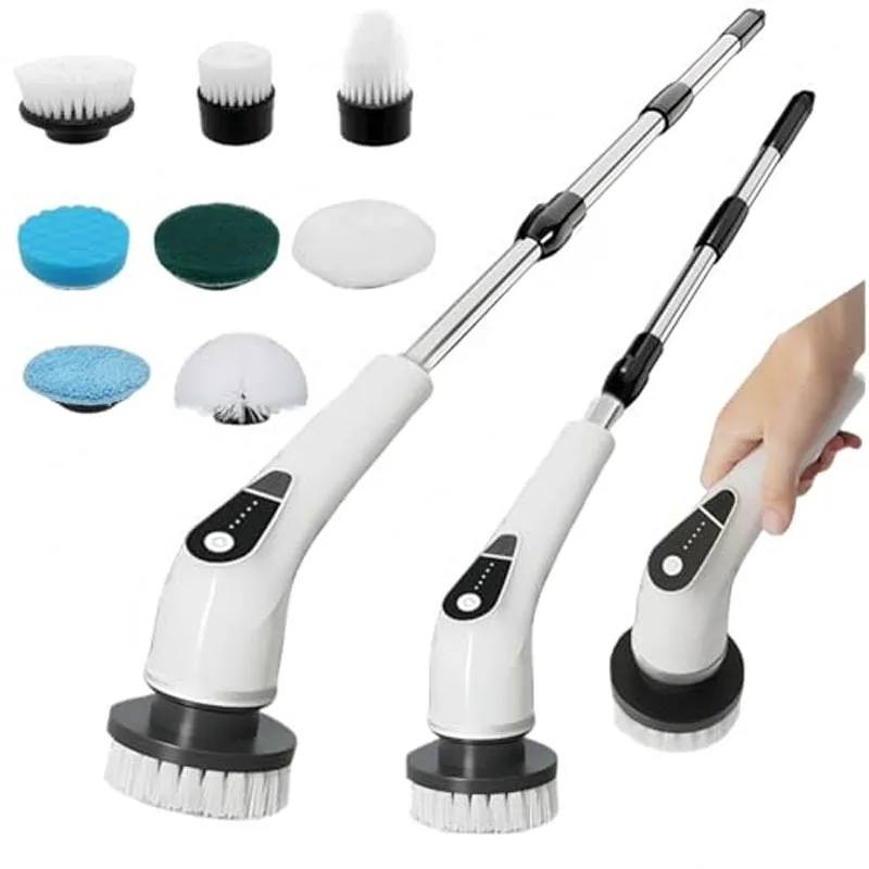 

8-in-1 Electric Bathroom Cleaning Brush Wireless Multi Speed Adjustable Handheld Household Rotation Scrubber for Kitchen Toilet
