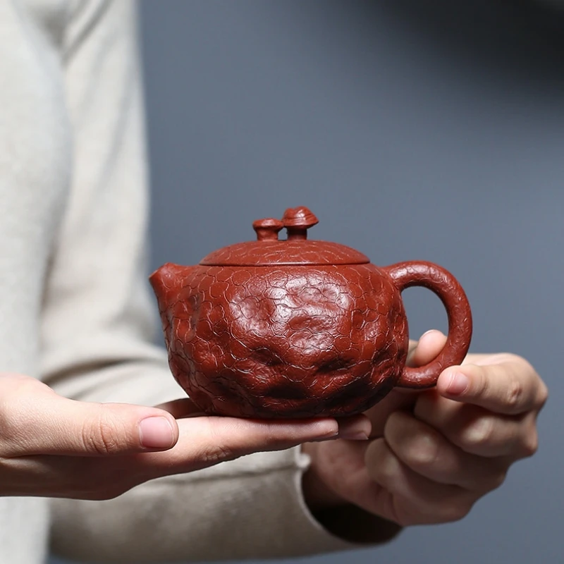 Tea Pot glossy ganoderma design handmade craft marked master pots Chinese real yixing zisha dahongpao clay 200ml xishi pot new