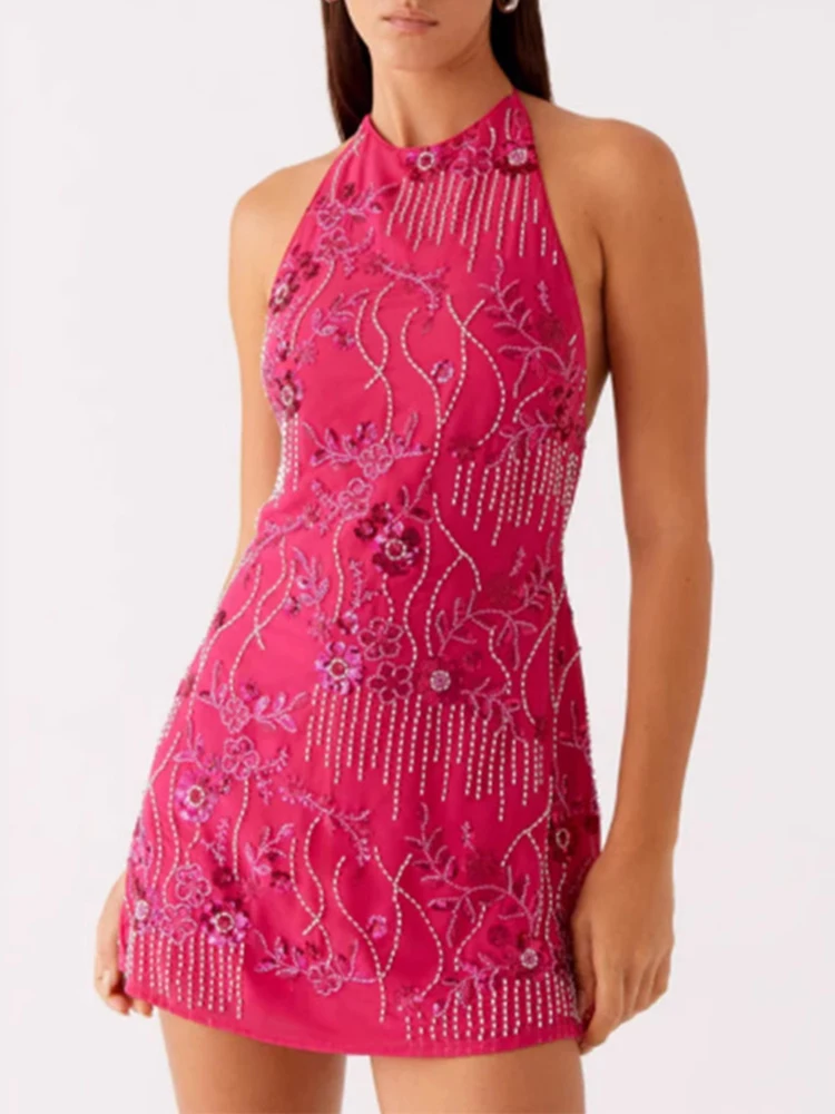 

Club Party Dress New Summer Shiny Sequin High Waist Dress Casual Street Cool Backless Camisole Women's Music Festival Dress 2025