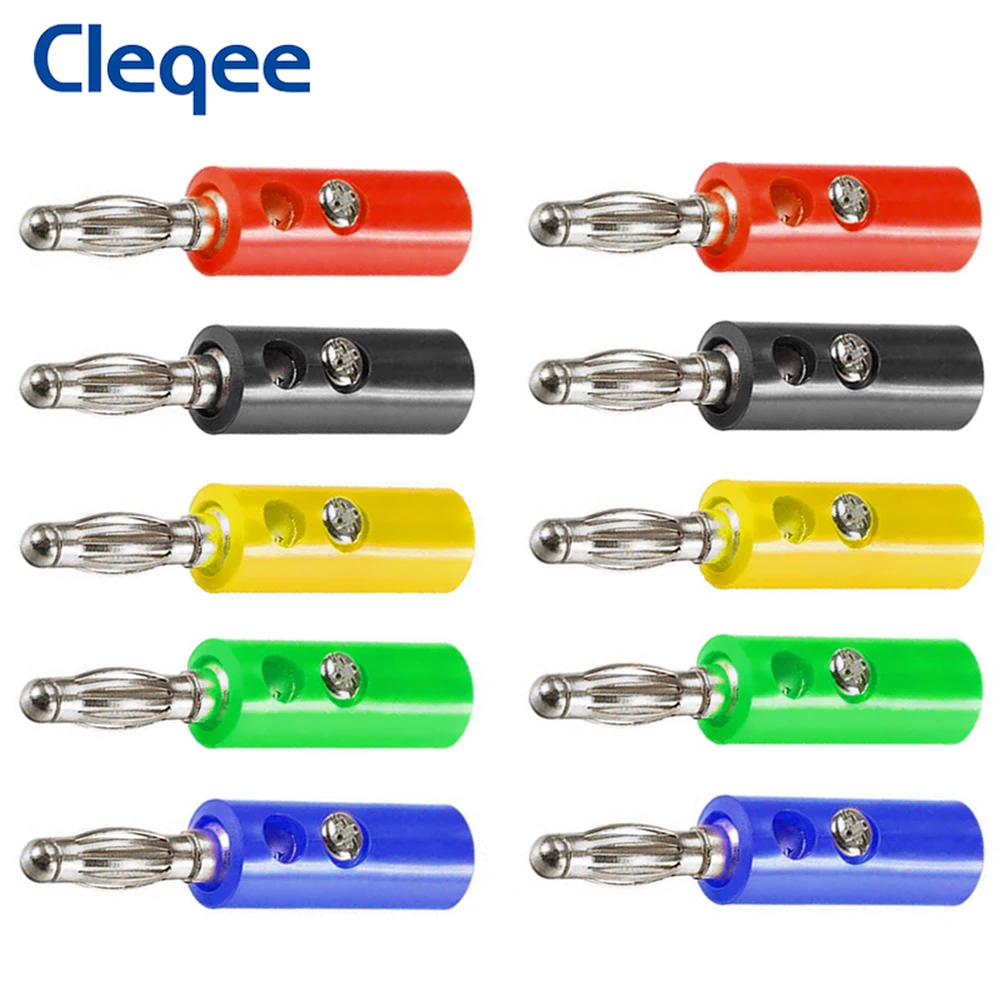 

Cleqee P3003 10PCS 4mm Speaker Banana Plug Stackable Audio Screw Locking Connector No Welding Terminal Binding Post