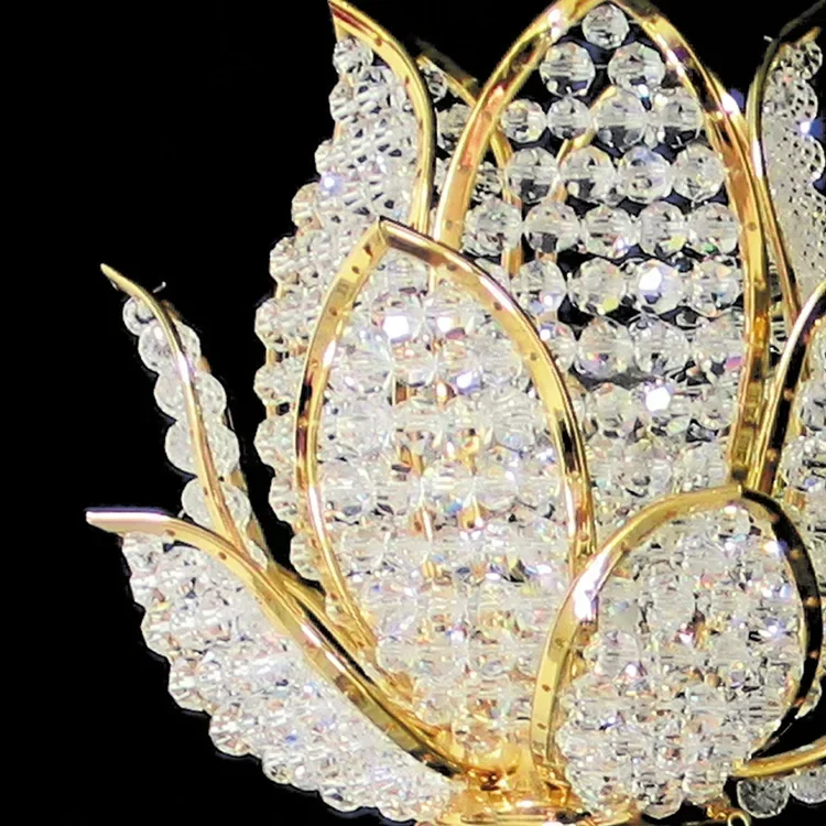 Lotus Crystal Light Golden Bedroom Dining Room Crystal Wall Lamp in Living Room