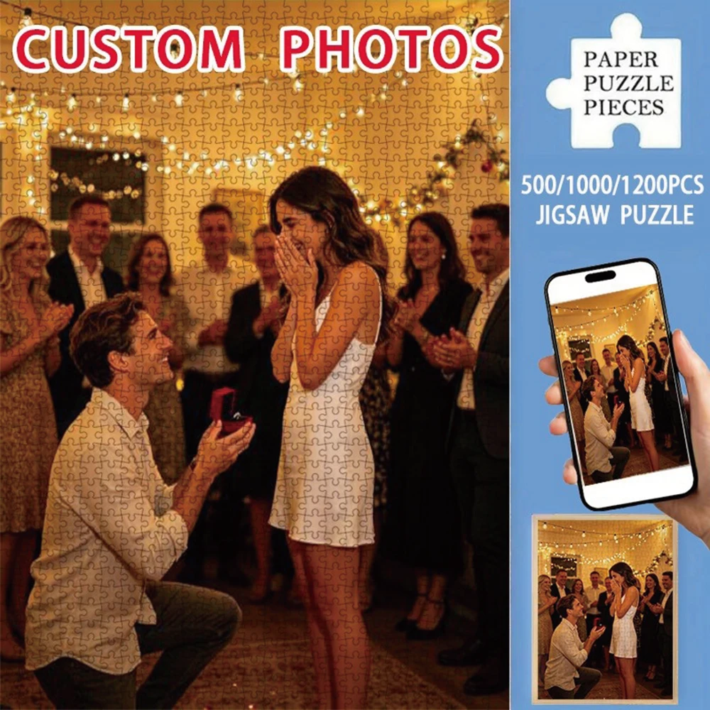 35/300/500/1000pcs Personalized Custom Photo Puzzle Couple Photos Father's Day Back To School Halloween Christmas New Year